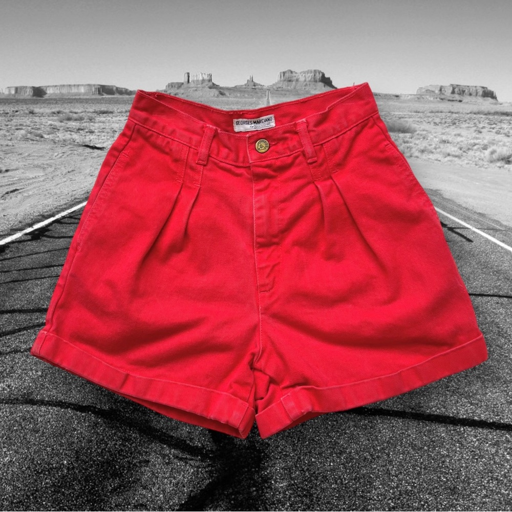 Vintage 90’s Guess? Georges Marciano Red Denim Jean Shorts Jorts 27 Size Small S